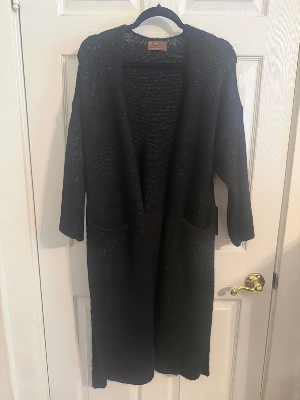 NEW Kerisma Women's Black Knit Belted Robe Cardigan Alpaca Sweater Sz S/M